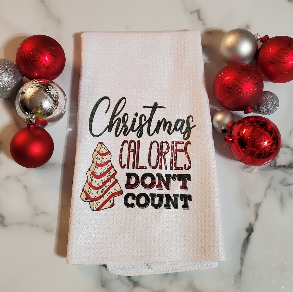 Christmas calories DON'T COUNT Waffle Knit Tea Towel